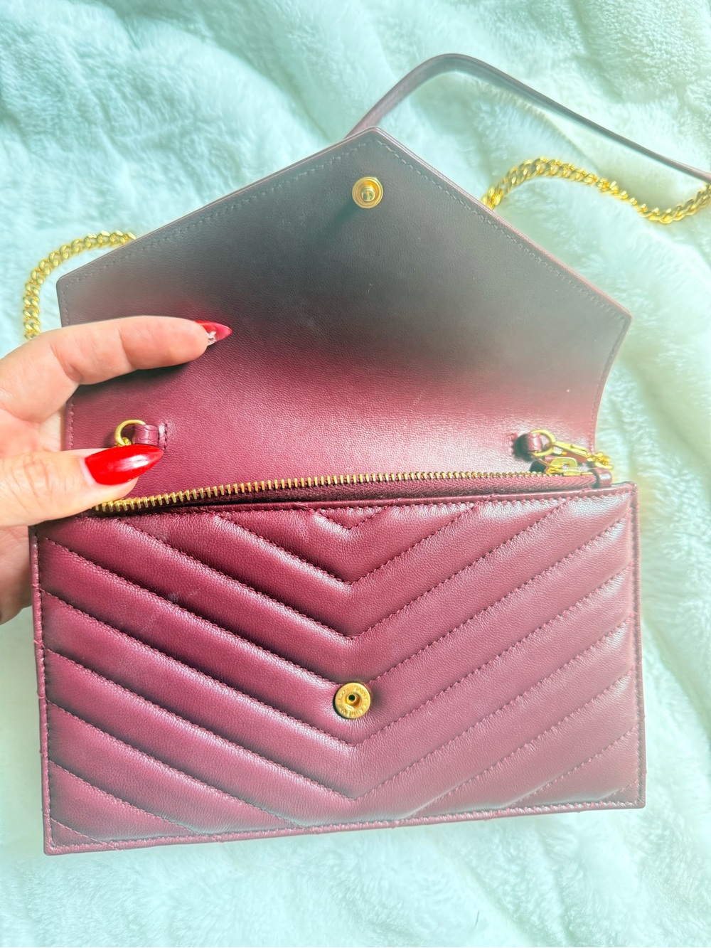 Saint Laurent Wine Quilted Chevron Leather Crossbody with Gold Hardware - Picture 3 of 3
